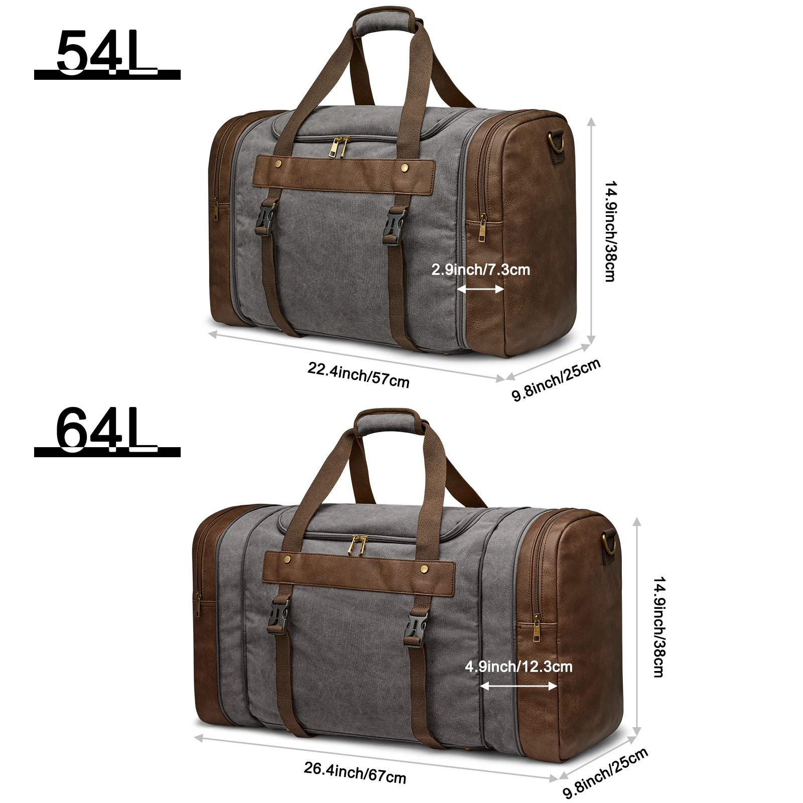 S-ZONE 65L Canvas Duffle Bag Travel Overnight Carry on Weekender Duffel with Shoes Compartment for Men Women