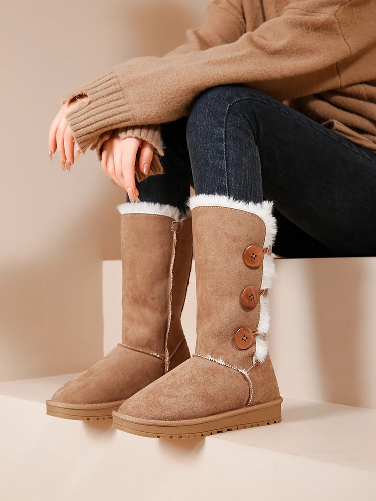 

Lady Boots Leather Women's Shoes Luxury Designer Plush Flat Heel Boots-Women Clogs Platform Winter Footwear Round Toe Australia