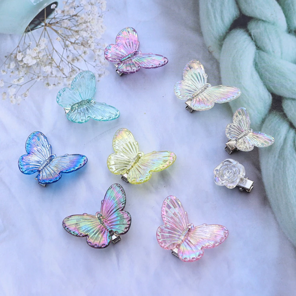 

20Pcs/Lot Fashion Girl Cute Transparent Butterfly Rose Duckbill Clip For Women Kid Hair Accessories Barrettes Hairpin Wholesale