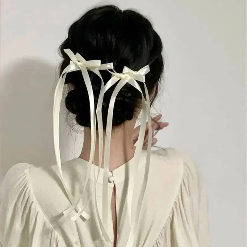 Koreanische Spitzen-Haarspange mit Schleife, trendige lange Haarspange mit Band, Haarband für Frauen und Mädchen, geflochtene Hochzeits-Haaraccessoires – Detail 10