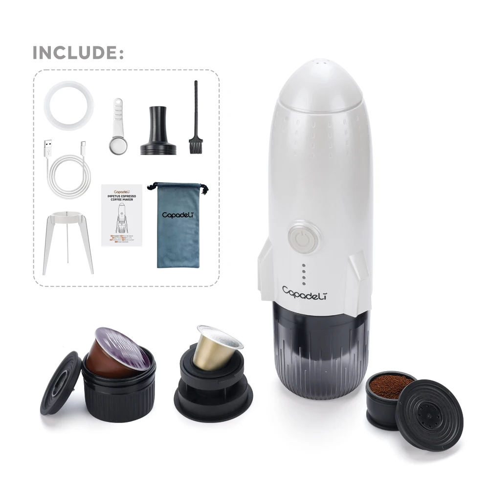 Portable Electric Espresso Machine Travel Coffee Maker for Camping 3 in 1 Self-Heating for Ground Coffee & DG NS Capsule Pods 8