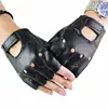 Unisex Synthetic Leather Polyurethane Black Fingerless Gloves Solid Woman Half Finger Driving Women Men Fashion Transport Gloves 3
