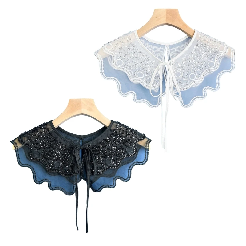 드레스 거짓 칼라 꽃잎 가장자리 Organza 칼라 구슬 목도리 Neckwrap 여성용 여성 블라우스 셔츠 칼라 액세서리