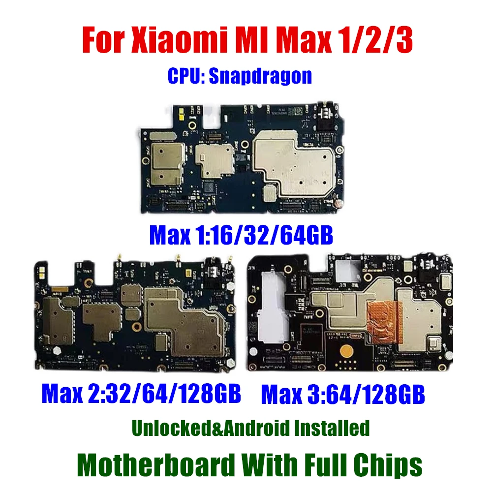 

For Xiaomi MI Max 1 2 3 Motherboard MB Clean Replaced Mainboard With Full Chips Logic Board Android OS 16G/32G/64G/128G