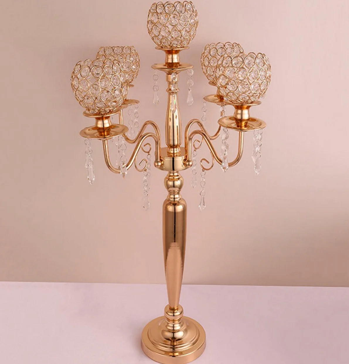 

5 pcs sliver/gold Crystal Candelabras 75 CM Height 5-Arms Candle Holders Pendants Wedding Centerpiece Candlestick Home Decoraion