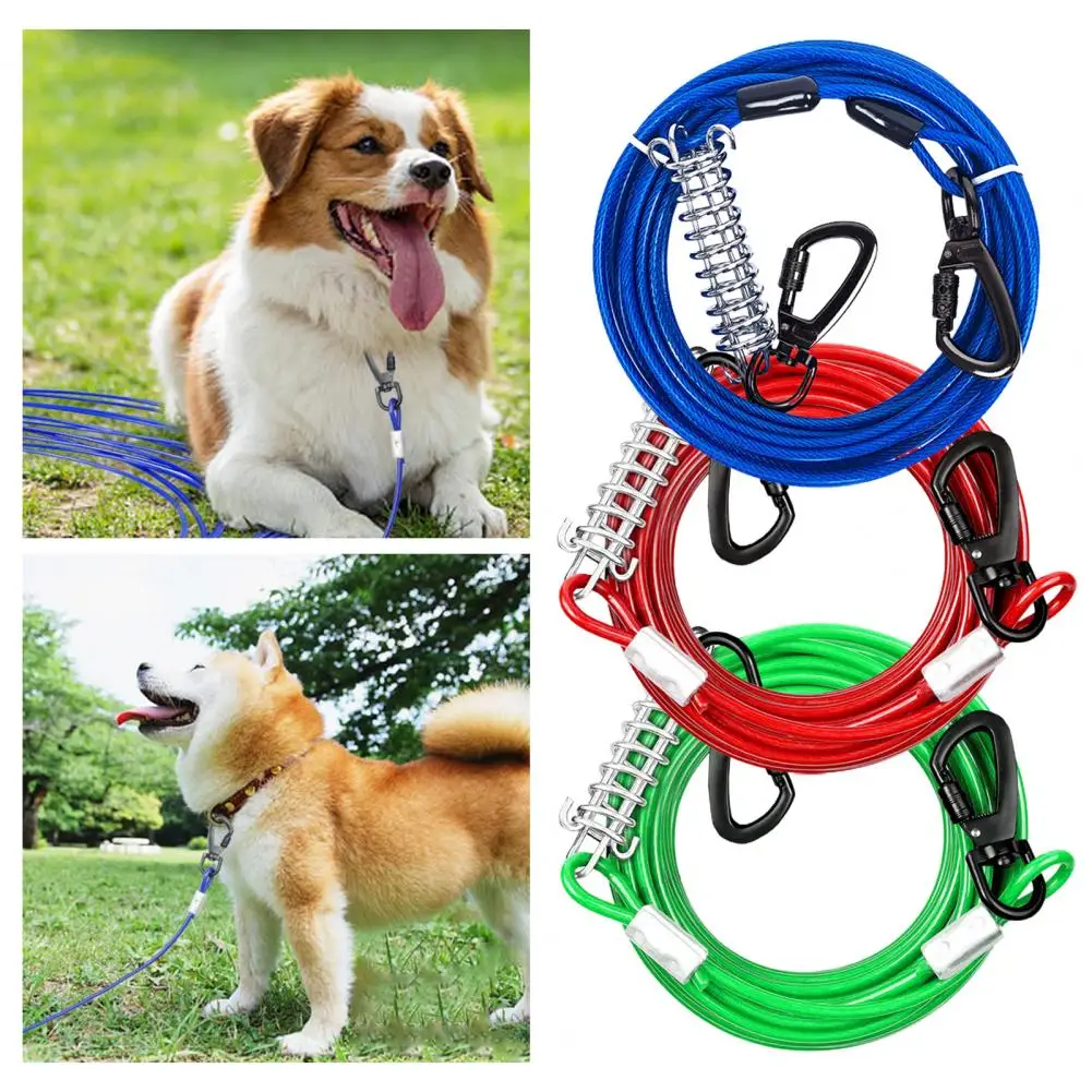 

Dog Leash with Shock Absorbing Spring PVC Coating Double Carabiner Adjustable Buckle 360 Degree Rotation Dog Chain Outside