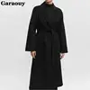 Garaouy Autumn Winter Women Basic Lapel Solid Belt Woolen Coat Female Casual Commut Outwear Loose Midi Length Jacket Overcoat 4