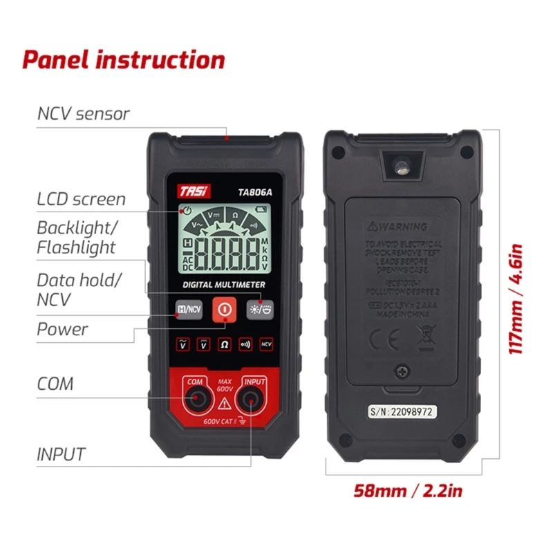 Accurate Electrical Testing Compact ABS Multimeter with Auto Recognition TA806A Multimeter Durable for Home & Office Use