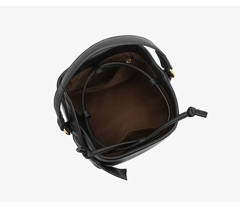 2026 Bucket Bag Neue Textur Echtleder Vielseitige Umhängetasche für Pendler Elegante Damenhandtasche Weiß Schwarz – Detail 5