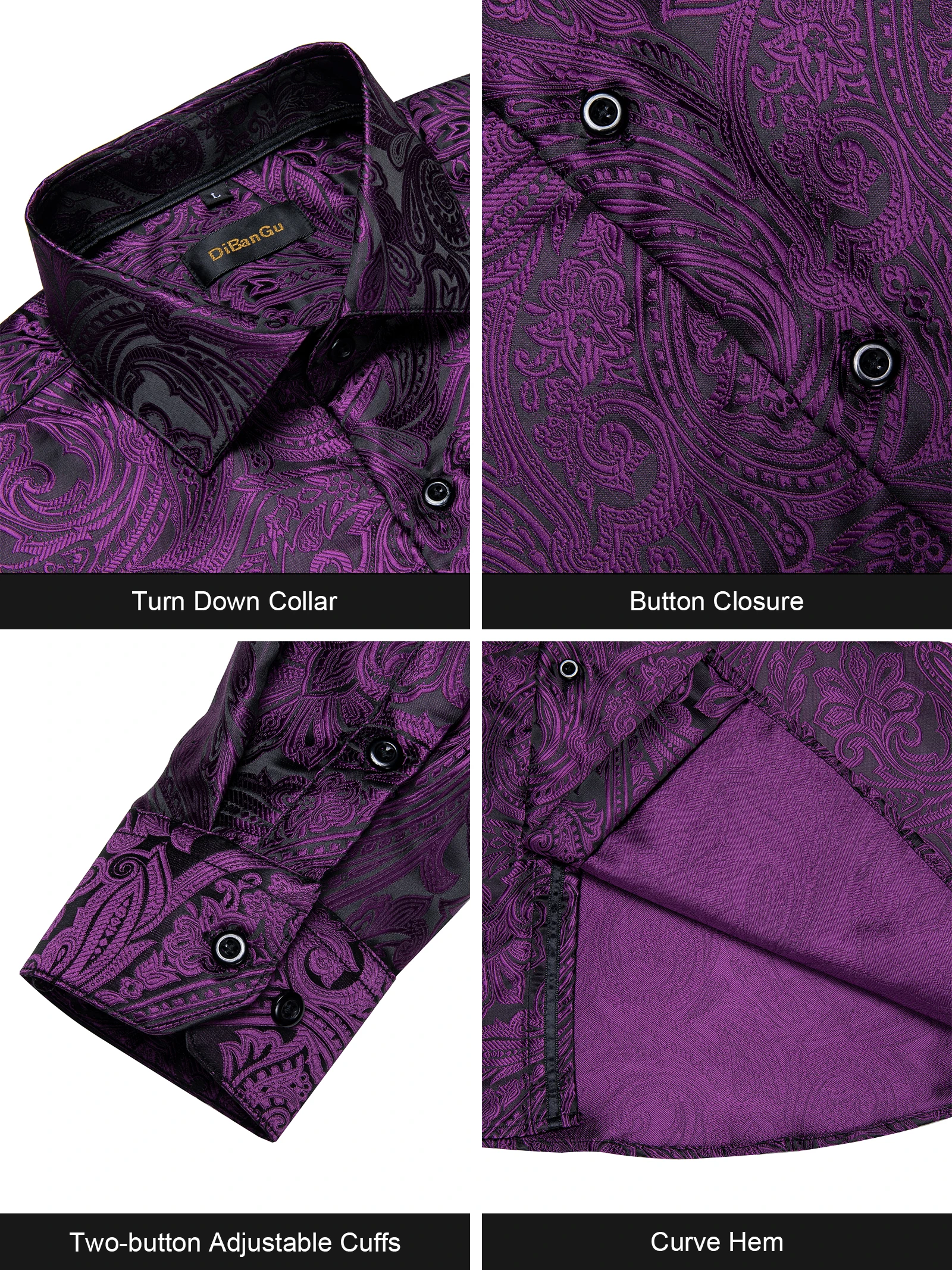 Plum Purple Floral Paisely Luxury Men Shirts Free Shipping Spring Fall Shirt For Man Wears Long Sleeves High Quailty Male Tops