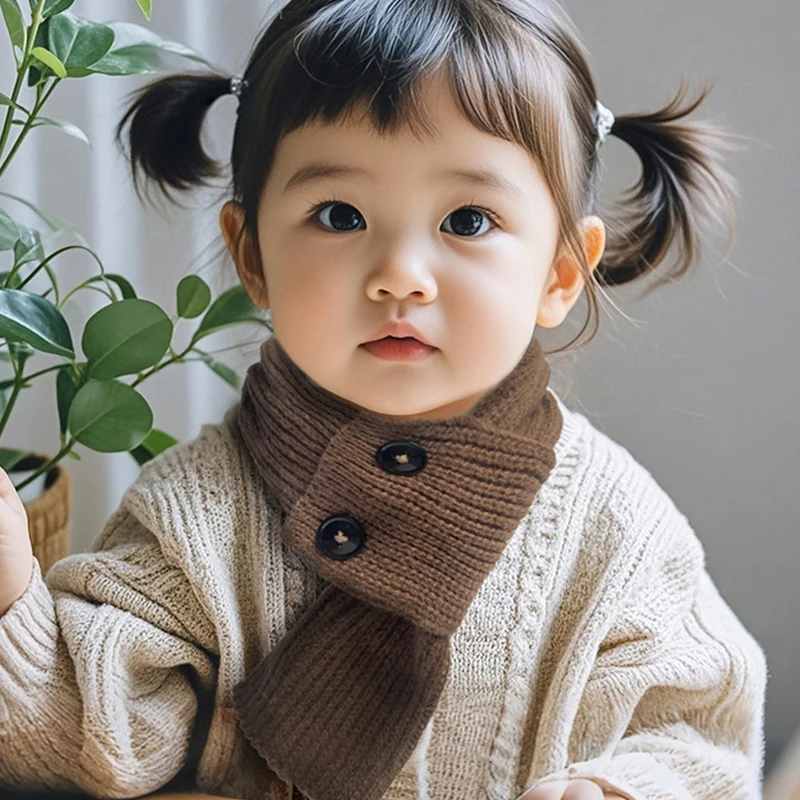 Korean Button Cross Scarf for Boy Girl Autumn Winter Baby Knit Warm Neck Covers Solid Color Outdoor Windproof Kids Neckerchief