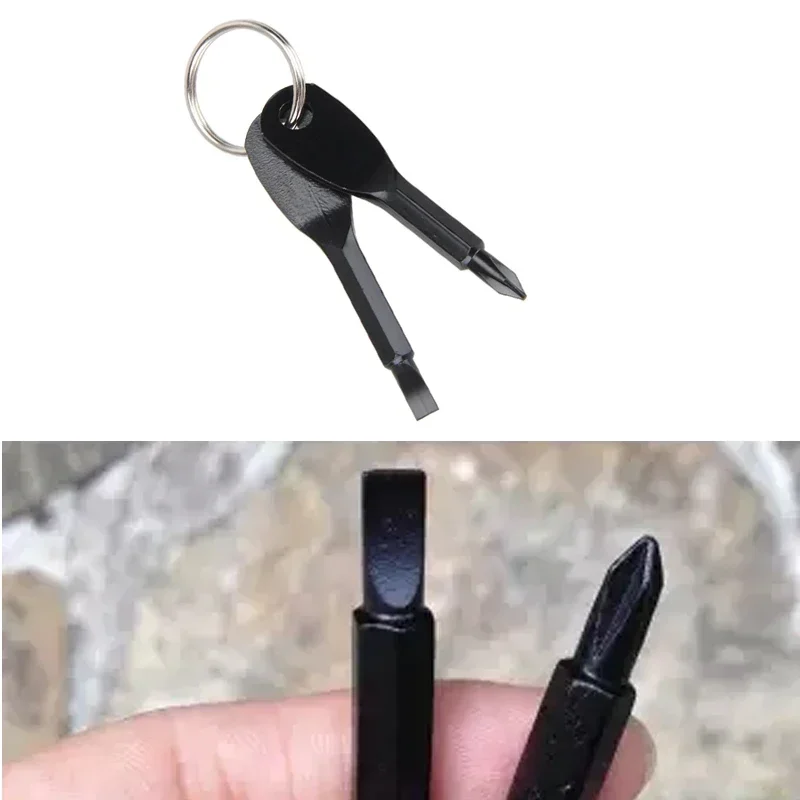 Portable Phillips Slotted Screwdriver Key Ring Stainless Steel keyring Hike Outdoor Multi Mini Pocket Repair Tool Gadget Camp keychain tool