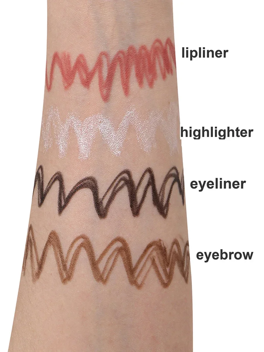 4in1 Eyeliner Lip Liner Eyebrow Pencil Highlighter Pen Private Label Lying Silkworm Waterproof Durable Brow Makeup Pencil 6