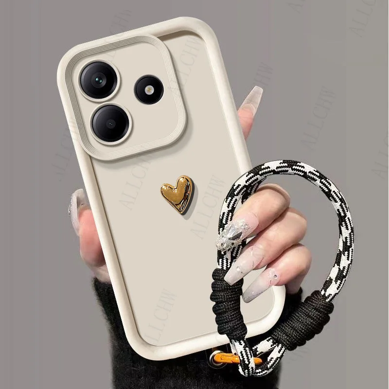 Elegant Golden Love Heart Hand Strap Back Cover