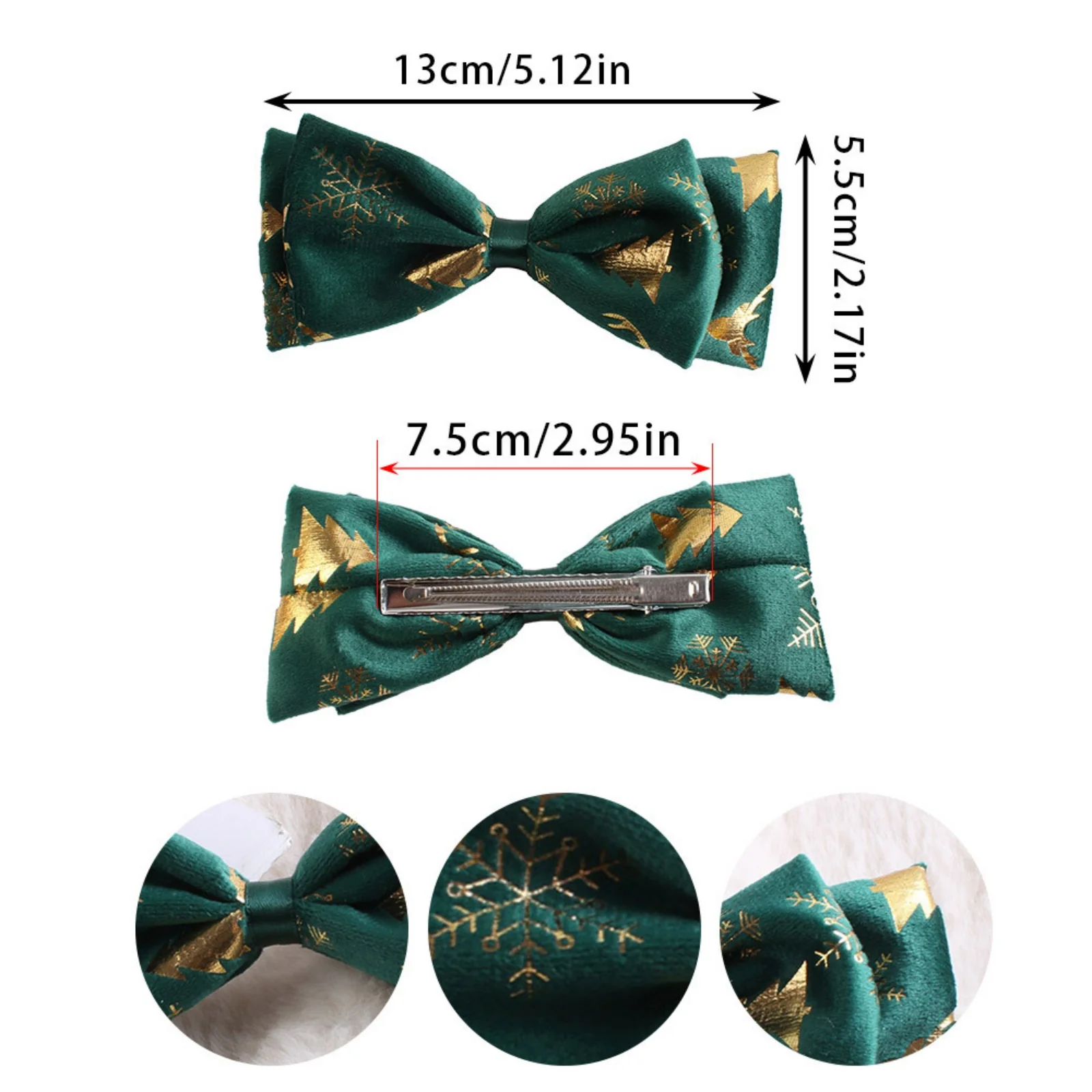1PC Christmas Bow Hair Clips-Festive Red Green Gold Printed Hair Accessories For Women Girls Xmas Holiday Party Hair Decoration