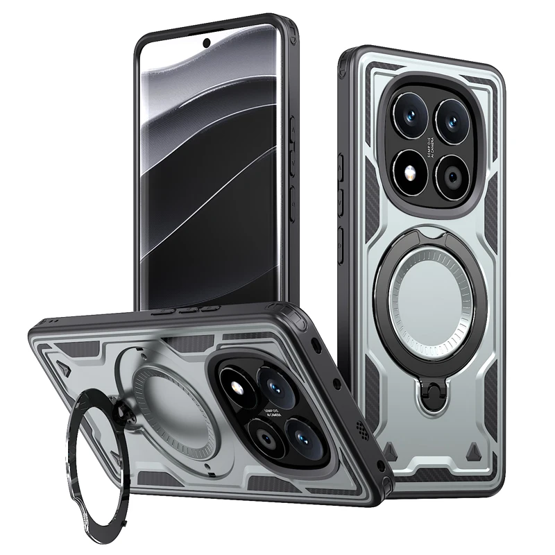 Military Drop-Proof Hard Case with 360° Adjustable Ring Stand
