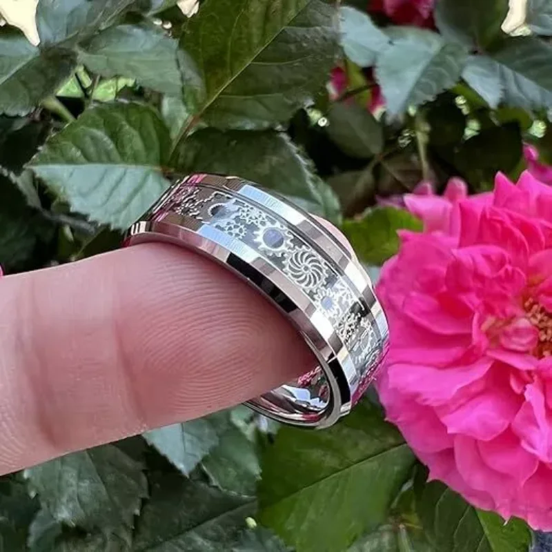 Stainless Steel Ring Men Steampunk Gear Wheel Inlay Carbon Fiber Rock Punk Wedding Band Jewelry