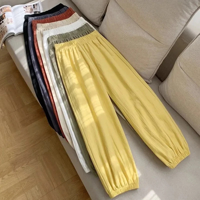 bell bottom jeans Rimocy Summer Cotton Linen Harem Pants for Women Oversized Loose High Waisted Pants Woman Solid Color Casual Trousers Size XL capri dress