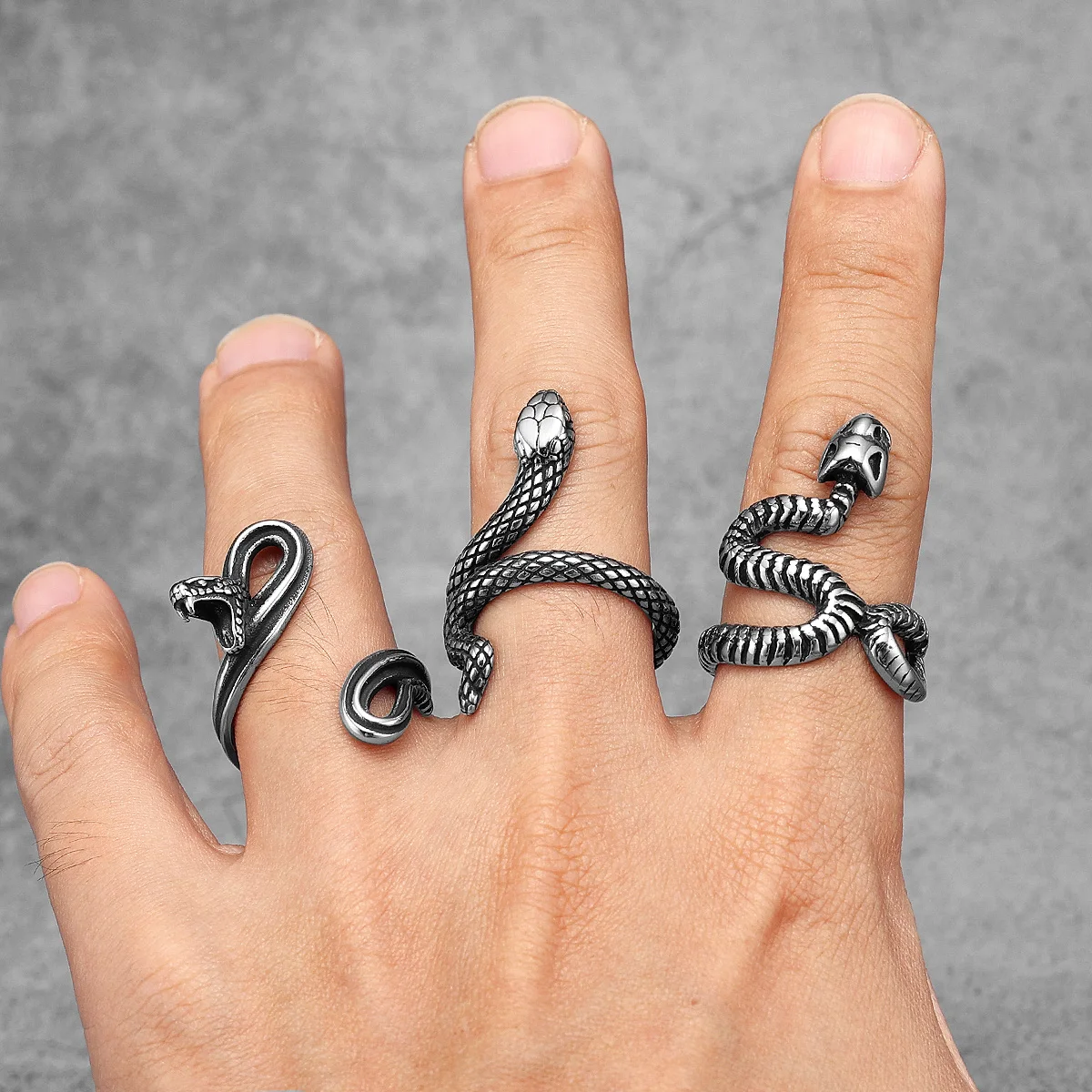 Ferocious Snake Ring 316L Stainless Steel Men Open Rings Viper