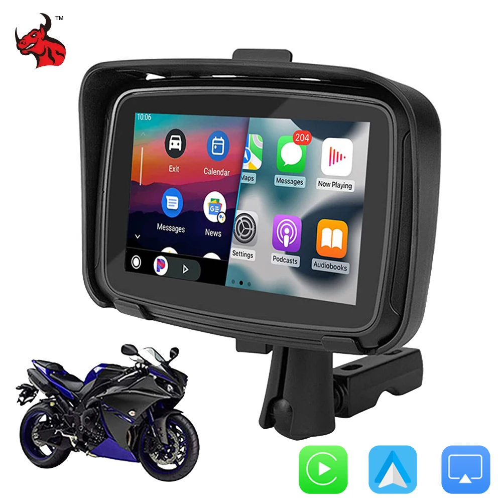 JAMCHE 5 Pouces Portable Navigation GPS Moto IPX7 Étanche Moto sans Fil  Apple CarPlay/Android Auto Moto Écran GPS, 170 ° Ultra Grand Angle,  Batterie