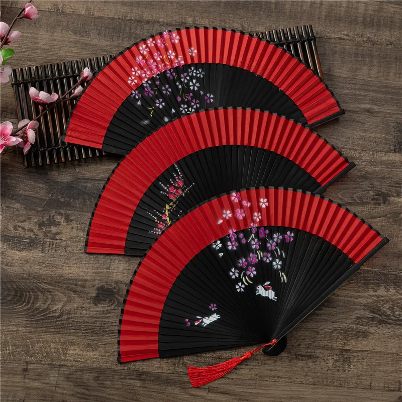 Chinese Room Decoration Dance Hand Folding Fan Chinese Fans Red