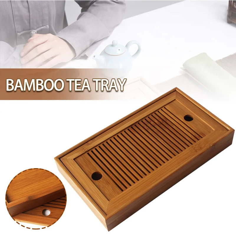 

Mini Tea Serving Tray Bamboo Water Drain Tea Tray Chinese Gongfu Tea Plate With 2 In1 Removable Table Home Tea Board 25*14*3.5cm