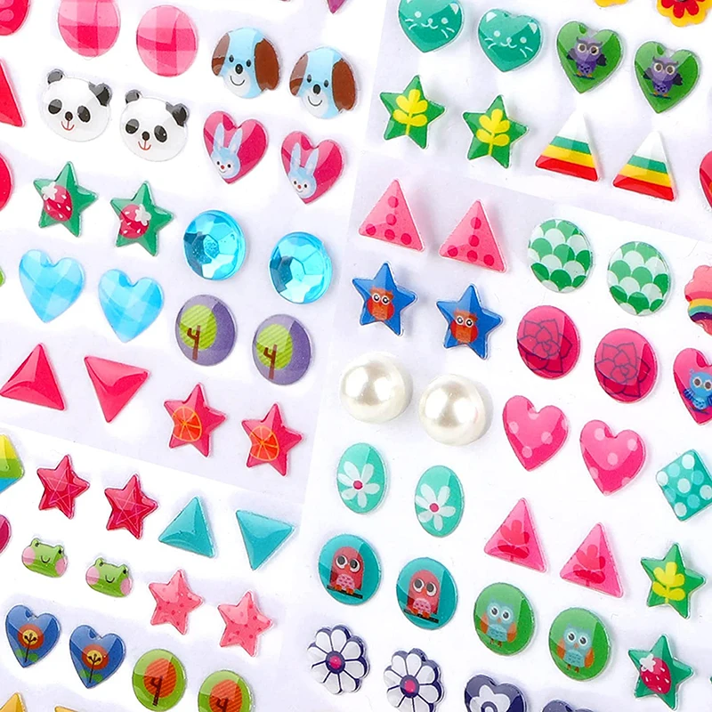 Children Sticker Earrings 3D Gems Girls Sticky Earrings Self-Adhesive Glitter Craft Crystal Nail Decoration Make-up Stickers sticker jewellery toy