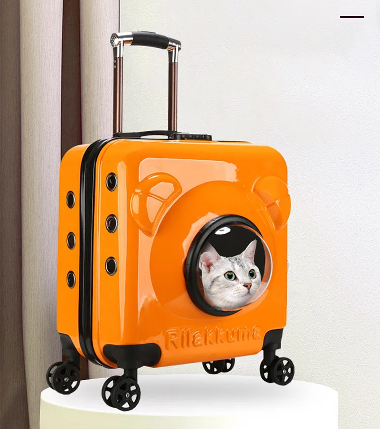 

Pet Trolley Case Portable Dog Bag Multifunctional Breathable Pet Backpack with Universal Wheel Pull Rod Cat Animal Carrier
