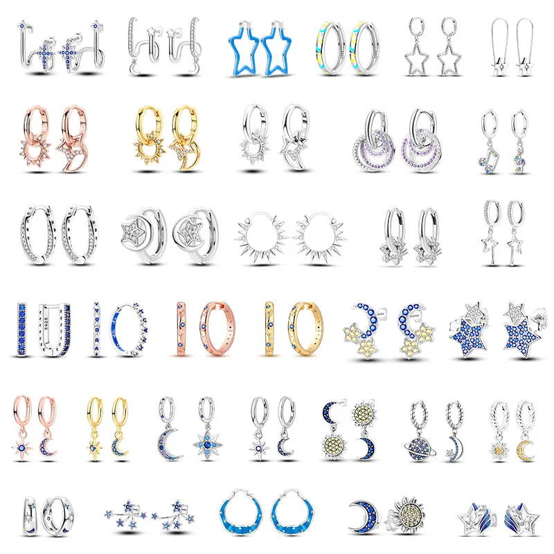 

925Silver Earings Original Star Moon The sun Shine Note unicorn for Women Gift Wedding Anniversary Party Silver Fashion Jewelry