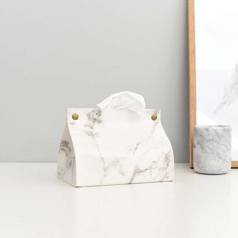 Tissue Case Box Container PU Leather Marble Pattern Napkin Tissue Holder Papers Bag Cosmetic Box Case Pouch Organizer, tissue dispenser,tissue box,napkin holder