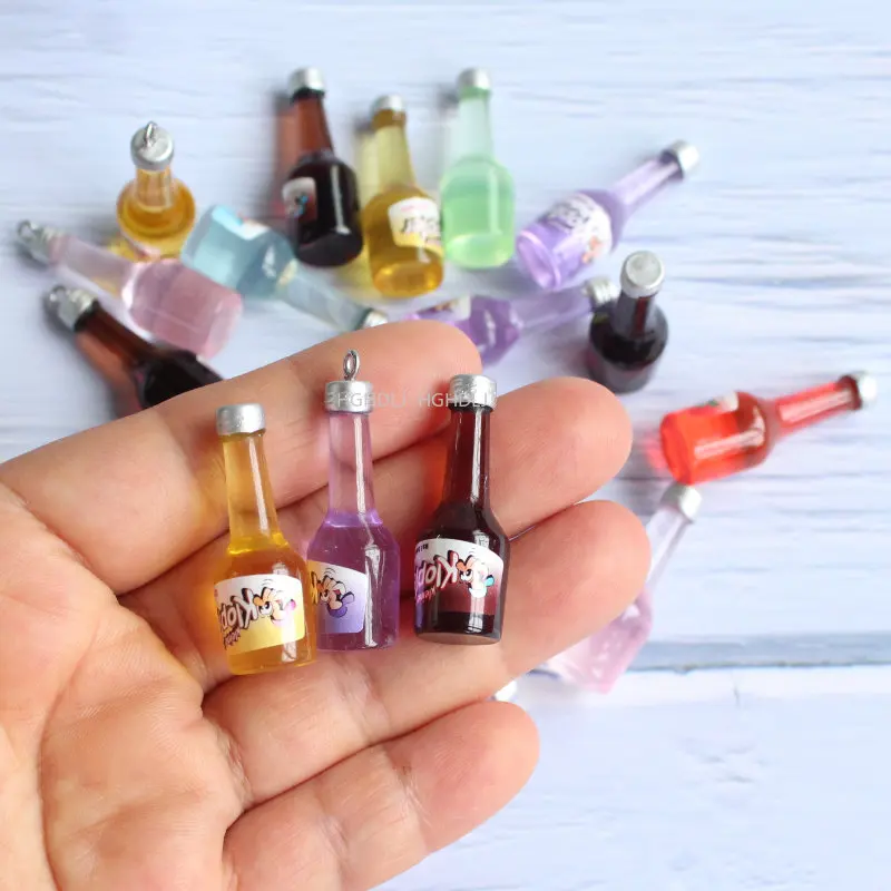 10pcs Random Style Diy Resin Accessories With Miniature Star Shaped Glitter  Glass Bottle, Imitation Booze And Drinks Shape