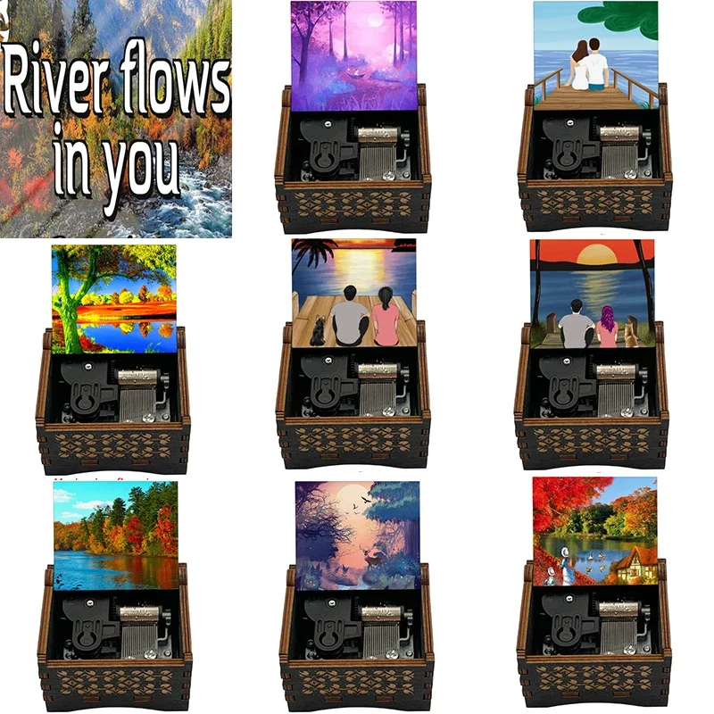 river flows in you Wood mechanical Music Box for South Korea piano guitar Friends birthday New year Christmas gift