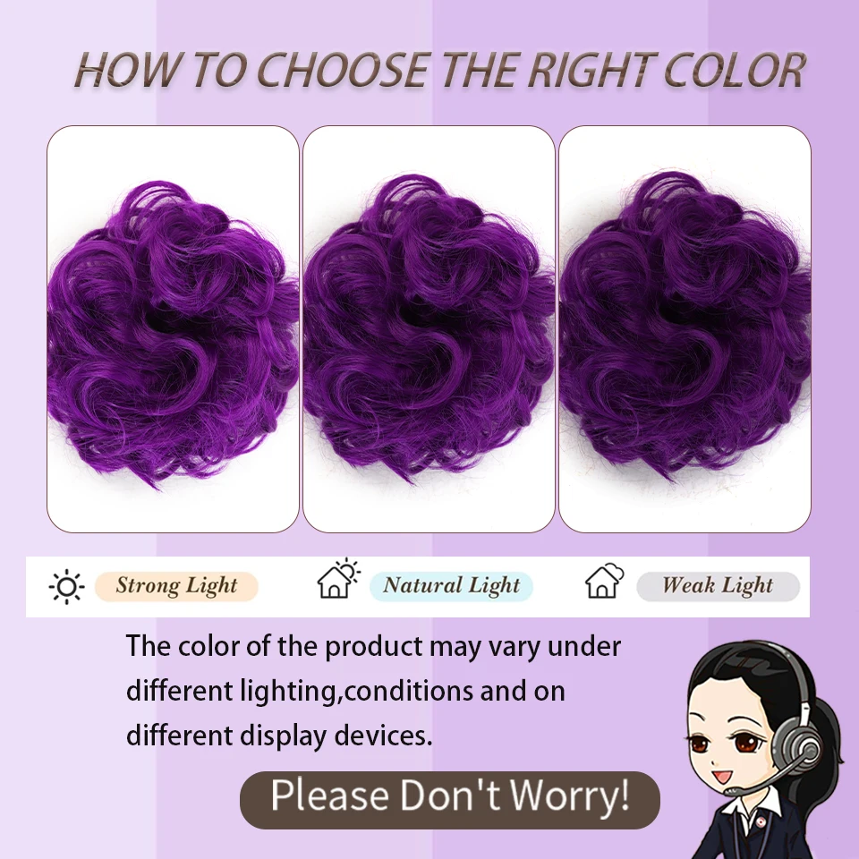 Purple Messy Hair Bun Extensions Wig Synthetic Curly Bun Hairpiece Updo Hair with Elastic Hair Band for Women Daily&Party Use