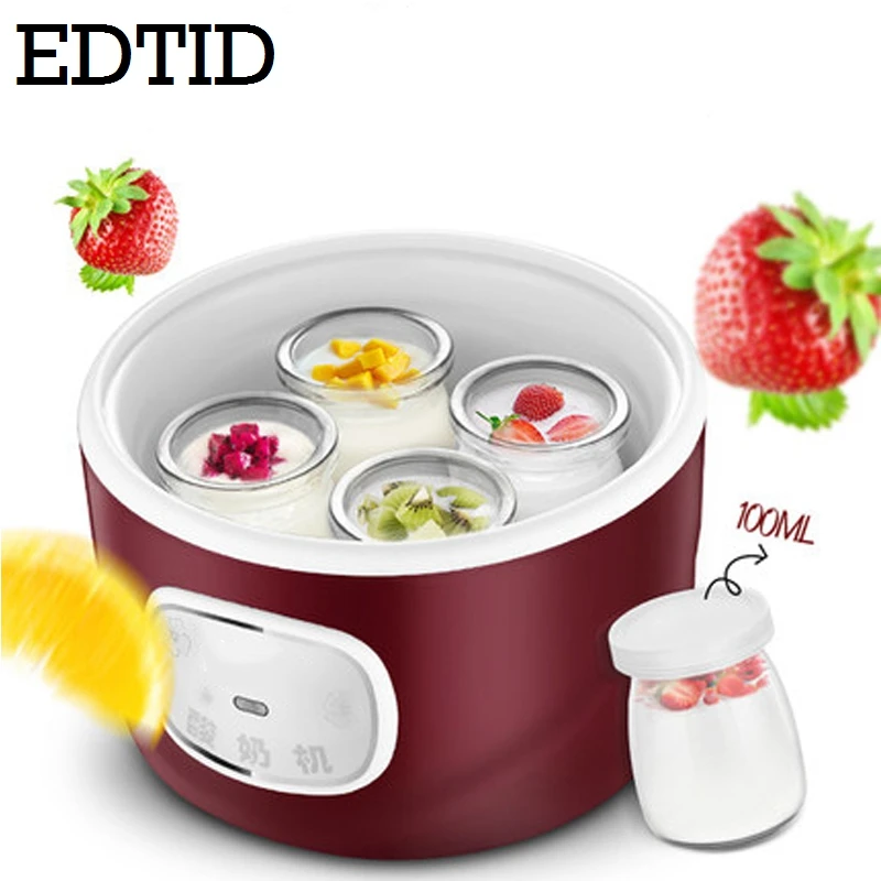 DETID Automatic Electric Yogurt Maker Multifunction Stainless Steel Leben Container Natto Rice Wine Machine Four Yoghurt Cups 1L 2
