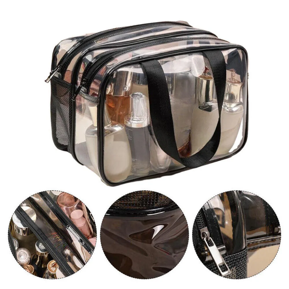 Simple transparent makeup bag double-layer waterproof  wear-resistant dry wet separation makeup bag bathroom washing storage bag 3