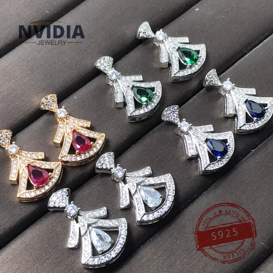 

2024 Fashion Hot Selling Jewelry BV Customized S925 Silver Diamond Skirt Women's Earrings Exquisite Birthday Party Gift