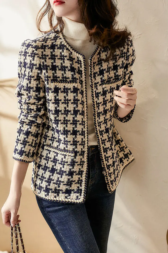 Description Picture 5 of itemFashion Socialite Temperament Ladies Tweed Short Jacket Women 2024 Autumn Elegant Slim Long sleeves Female Basic Coat Woman Tops