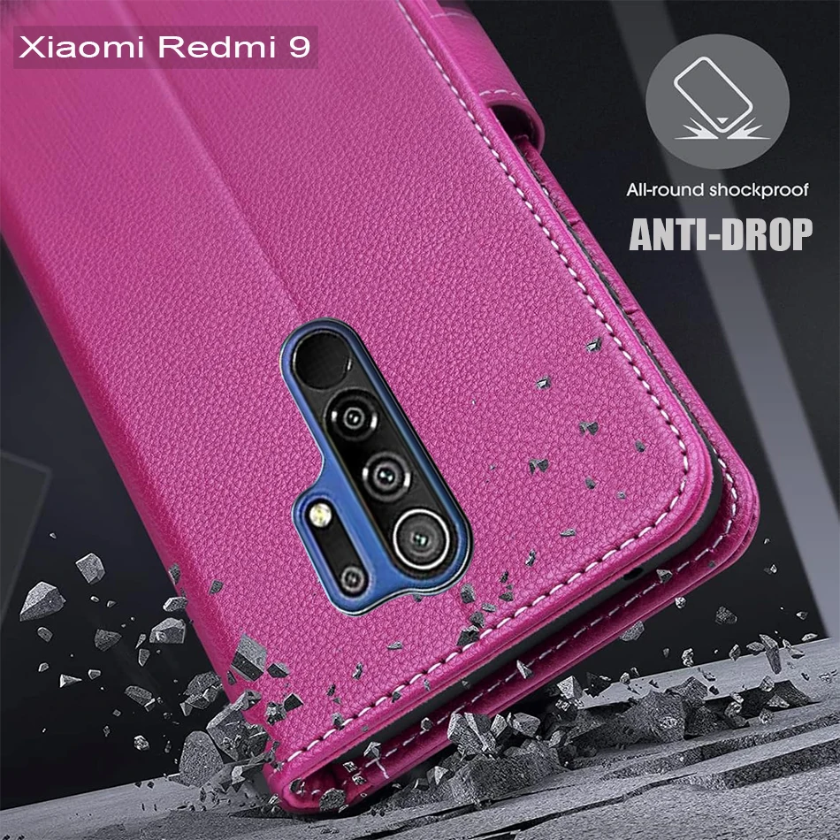 Leather Phone Case For Redmi 9 Card Holder Stand Book Wallet