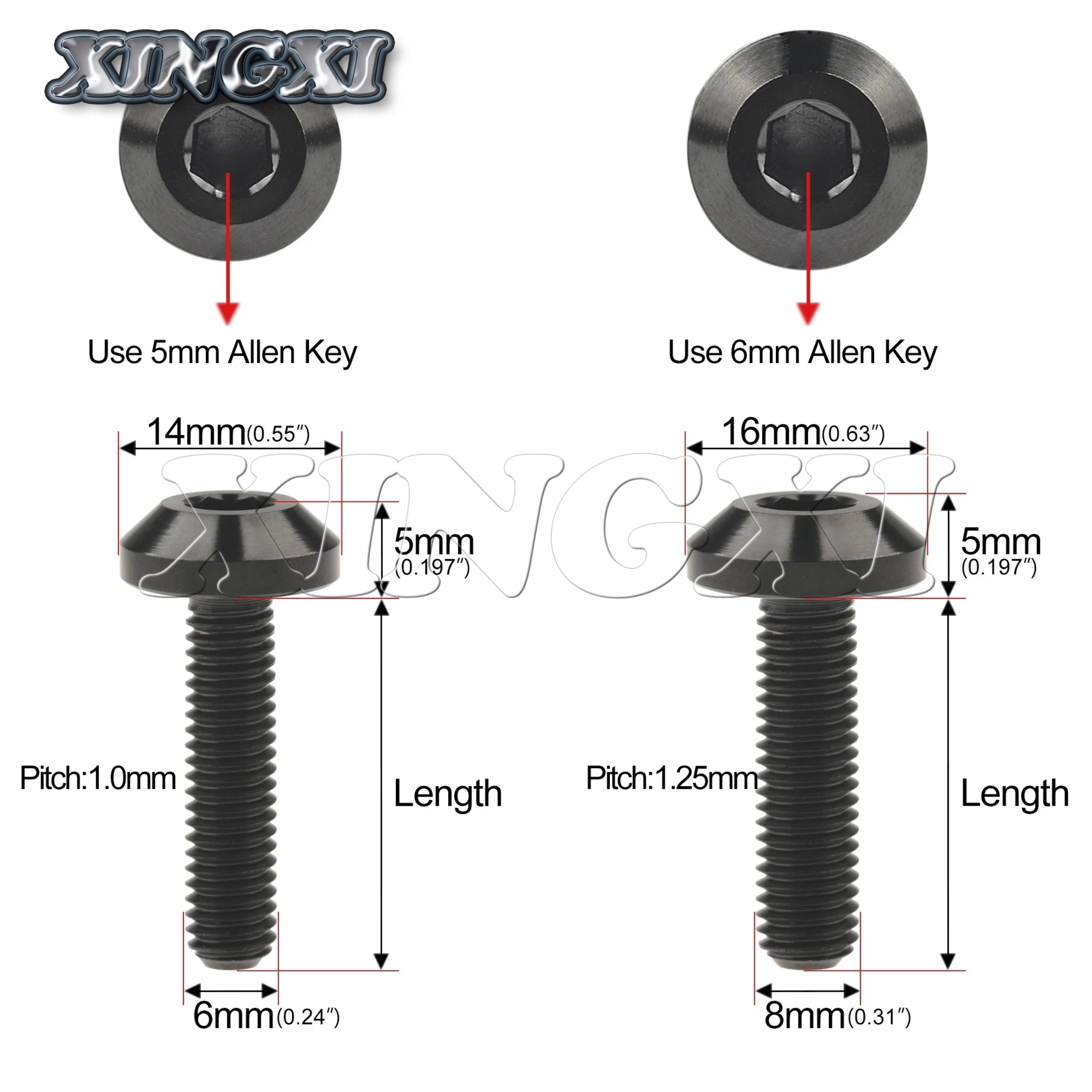 Xingxi Titanium Bolt M6/M8X12/15/20/25/30/35/40mm Allen Key Head Ti Screw For Bicycle Motorcycle Brake titanium bolts