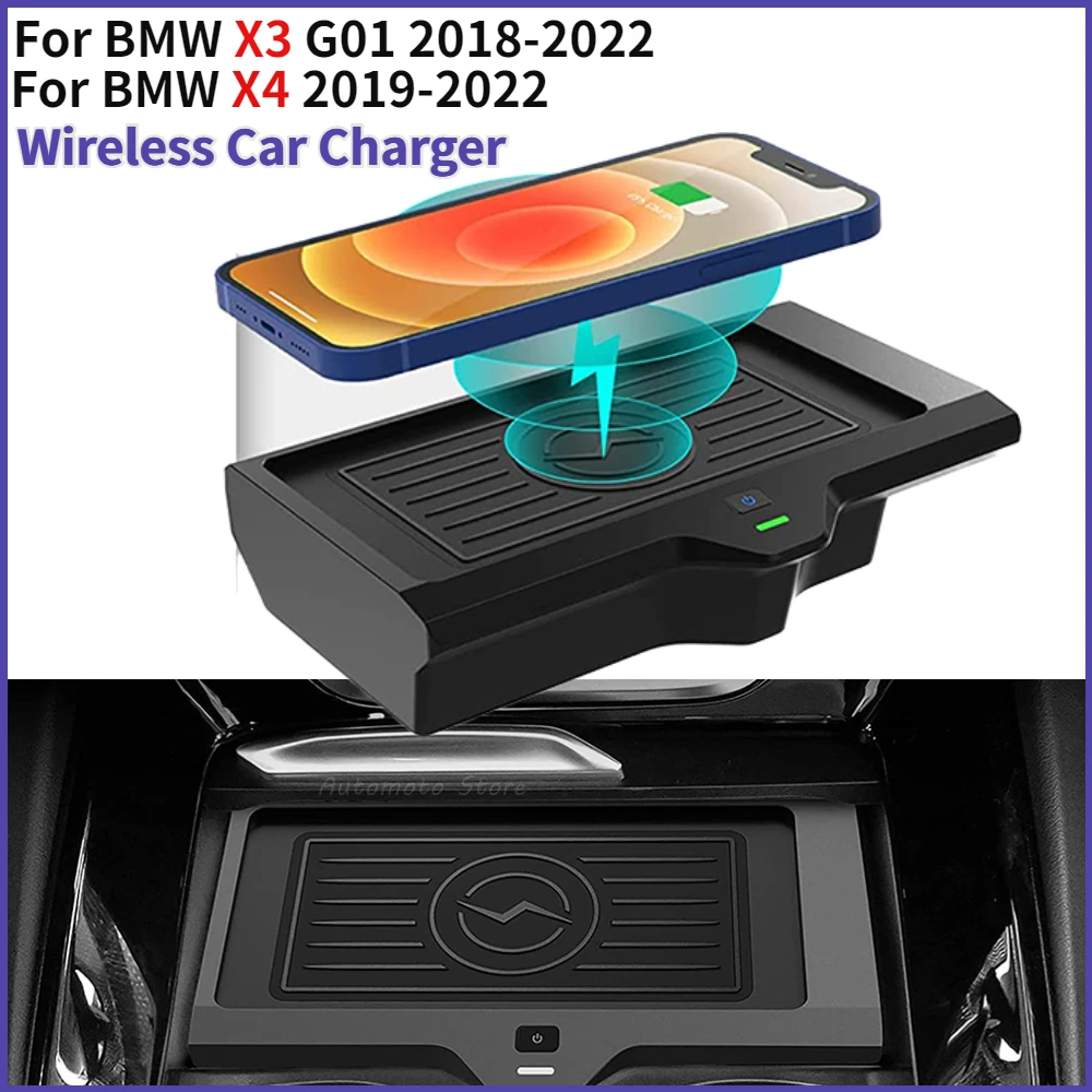 

10W Wireless Phone Charging Pad Car Wireless Charger Automatic Switch On/Off for BMW X3 G01 2018-2022 X4 2019-2022 Accessories