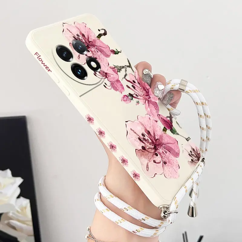 

Ink Painting Flowers Crossbody Lanyard Silicone Phone Case For Oneplus 11 11R 10R 10T 10 Pro 9 9R 9RT 8T 8 8 Pro Cover