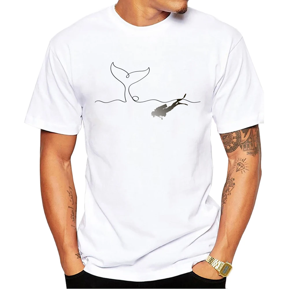 Teehub einfache Linie Tops Taucher Print Herren T-Shirt O-Ausschnitt Männer Kleidung Kurzarm männlich lässig Streetwear