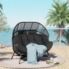 Outdoor Modern 2-Seat Wicker Egg Chair with Cushion, Stationary Patio Loveseat Accent Chair, Grey 1