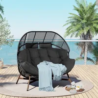 Outdoor Modern 2-Seat Wicker Egg Chair with Cushion, Stationary Patio Loveseat Accent Chair, Grey 1