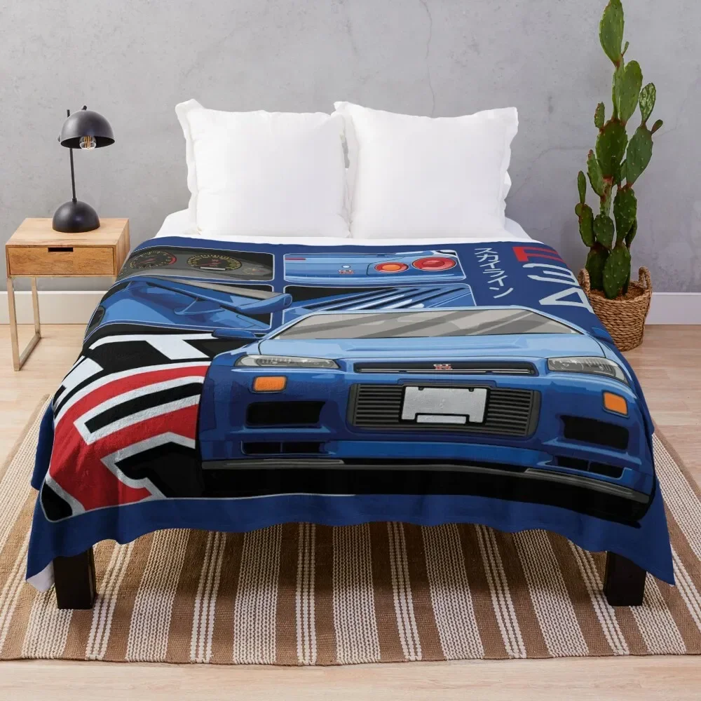 

Skyline GTR R34 Blue Drawing Vector Throw Blanket Sofas Sleeping Bag Blankets