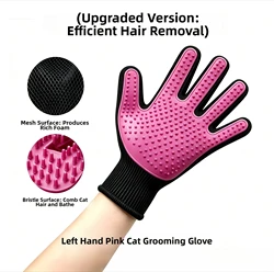 Pet Grooming Glove - Gentle Massage & Hair Removal Mitt Brush (Left Hand - Pink)