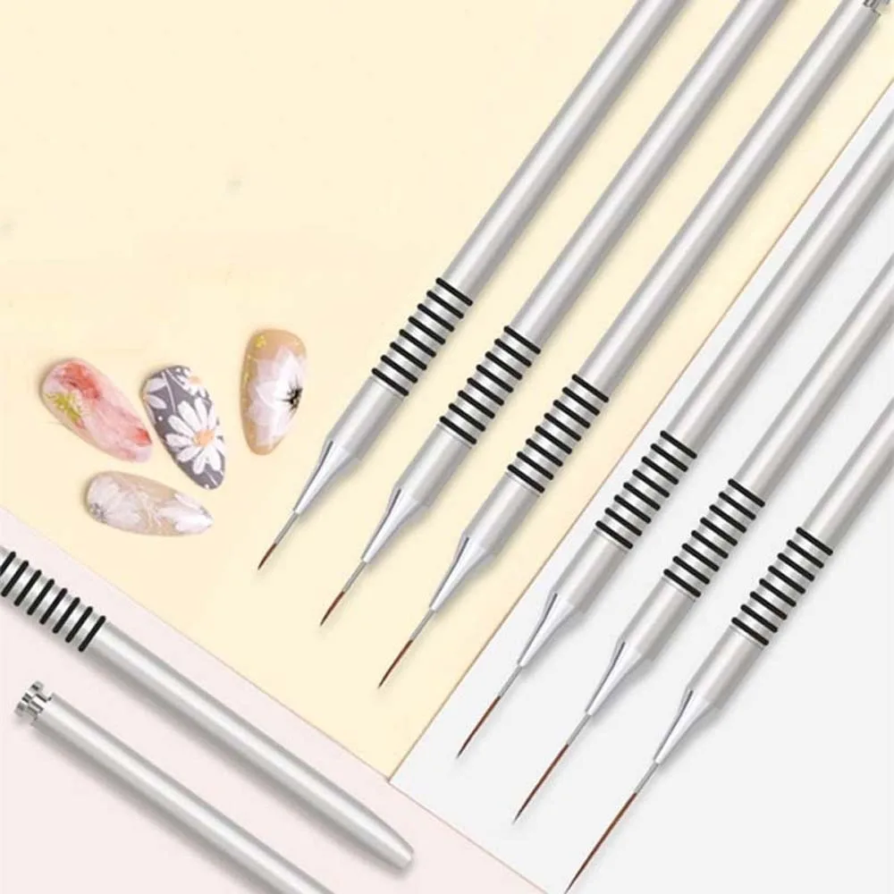 

6Pcs/set Painting Flower Line Grid Nail Art Liner Brush Ultra-thin Line Nail Drawing Tool Pull Wire Pens Set Aluminum Tube