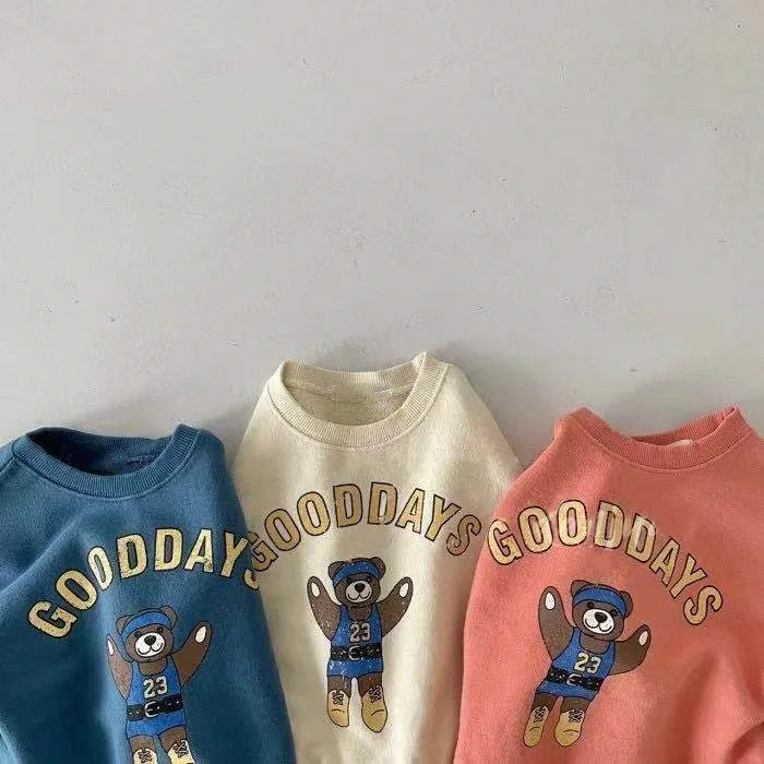 Autumn Baby Cartoon Bear T-shirt Newborn Boy Girl Letter Print Casual Tops Infant Fashion Long Sleeve Tees Toddler Cotton Tshirt