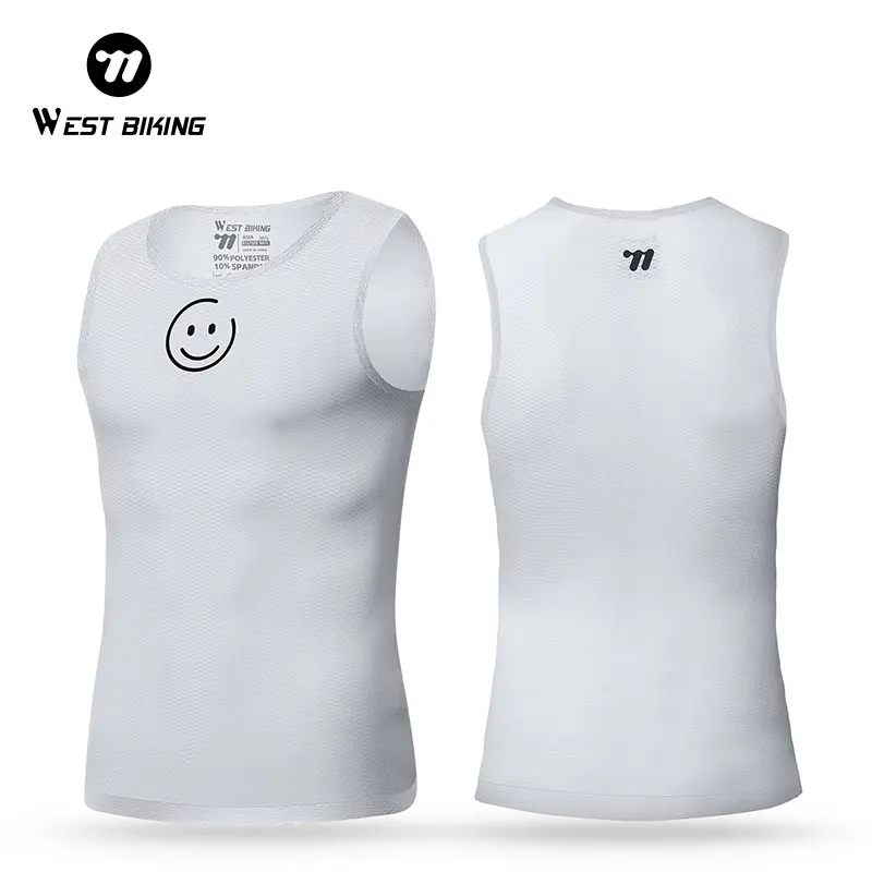 WEST BIKING Cycling Base Layers Men Summer Mesh Breathable Sports Vest Smiling Face Printing Bicycle Sleeveless Sweatshirt