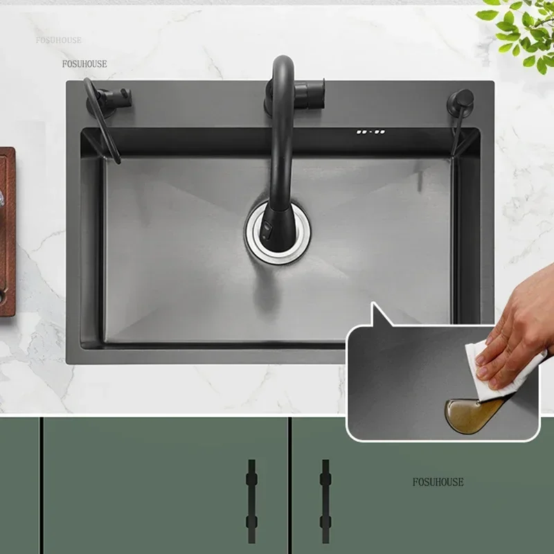 Stainless Steel Kitchen Sinks Nano Black Large Single Trough Above Counter Basin Kitchen Vegetable Washing Sink 304 Wash Basin